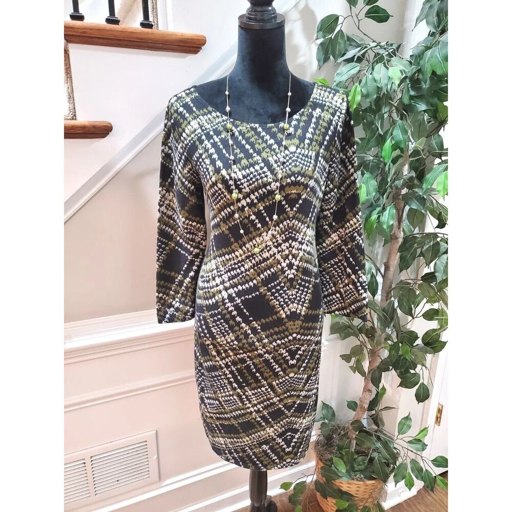 Glamour Women's Multicolor Polyester Round Neck 3/4 Sleeve Knee Length Dress 10